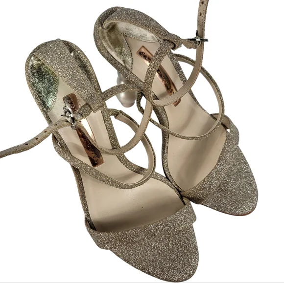 Sophia Webster Rosalind Pearl Glitter Sculptured Heel Sandals Champagne 36.5 - Picture 9 of 11